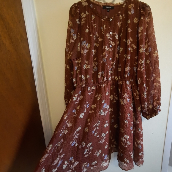 Madewell Norma Rae Floral Print Long Sleeve Dress In Dark Merlot - Picture 6 of 16